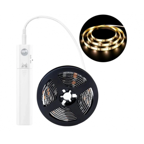 LED juosta 5V 2.4W/m nehermetiška IP20 šaltai balta 1m su judesio jutikliu